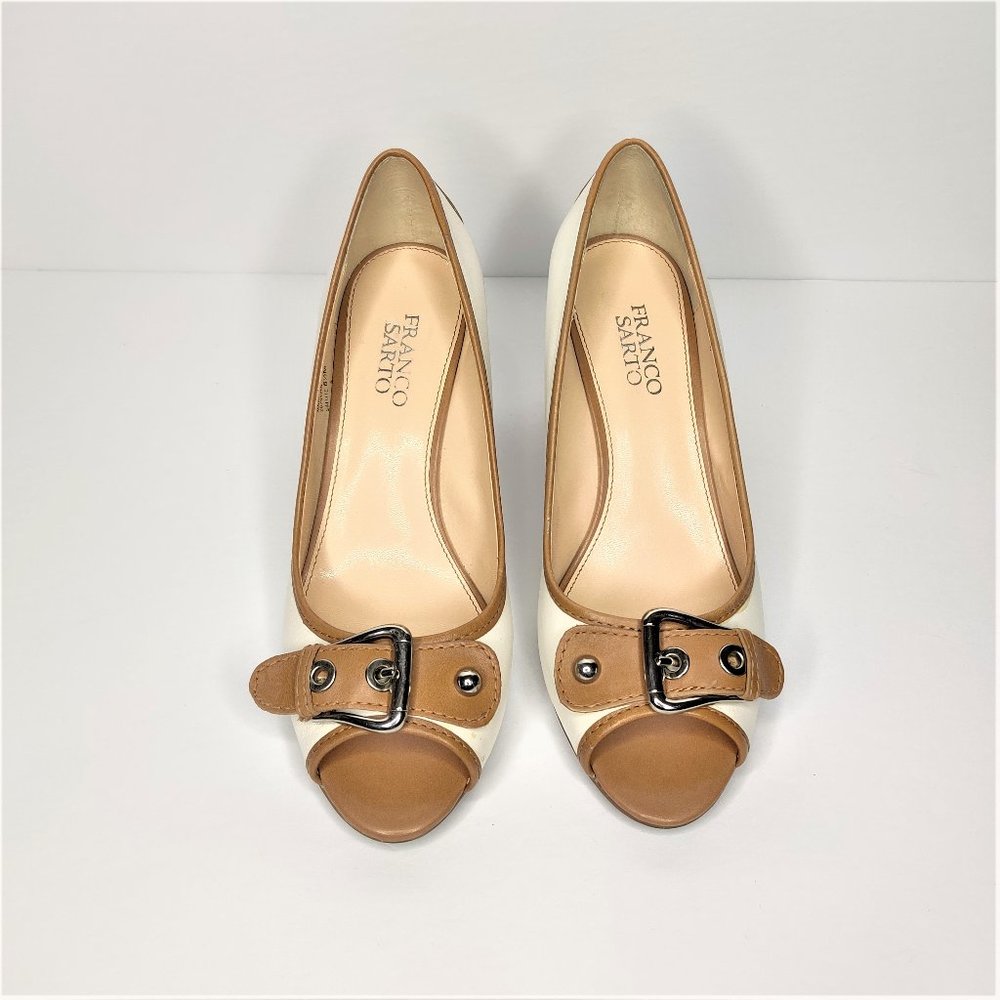 FRANCO SARTO LEATHER PEEP-TOE HEELS